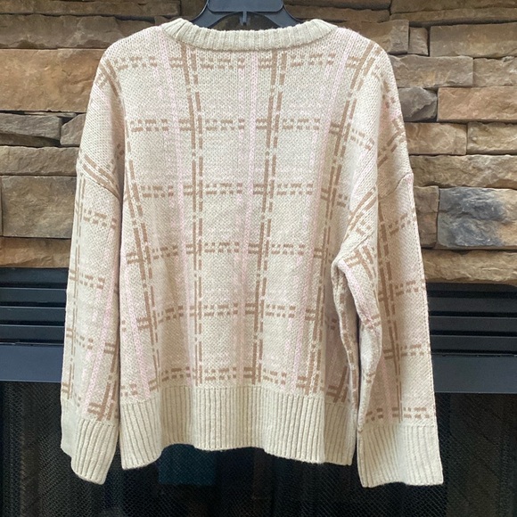 NWT Beige tan pink brown Plaid Crew Neck Scoop Neck Sweater XL by Design History - Picture 2 of 6